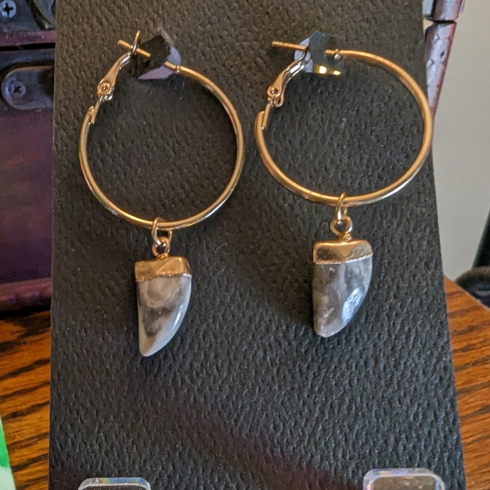 Gold earring hoops with stones